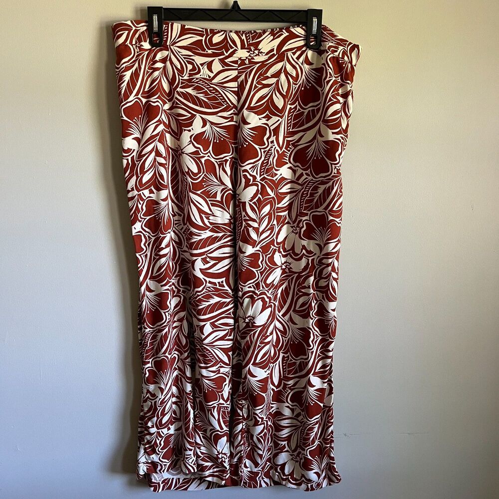 Old Navy High-Rise Playa Wide-Leg Pants Women's XXL Warm Floral Bottom Rust Red